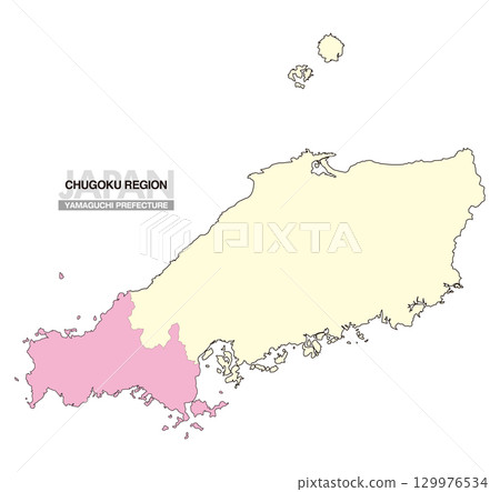 日本地圖中國地區山口縣無縣界 02 日本地圖中國地區山口縣無縣界 02 129976534