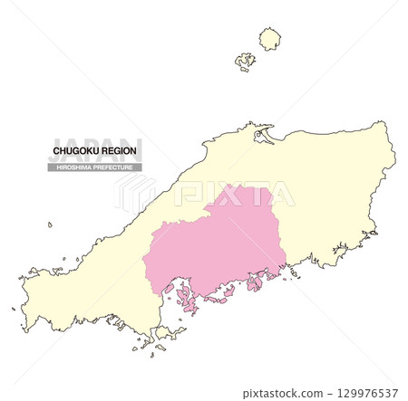 Map of Japan Chugoku Region Hiroshima Prefecture No Prefectural Borders 02 129976537