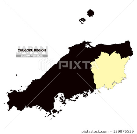 Map of Japan Chugoku Region Okayama Prefecture No Prefectural Borders 03 129976539