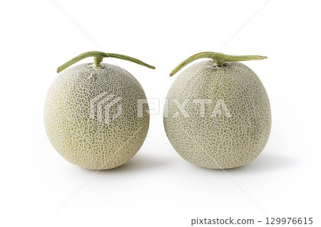 White background and red flesh melon from Furano, Hokkaido 129976615