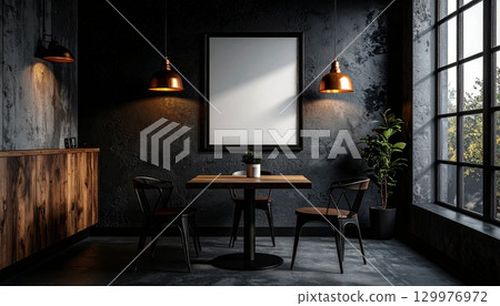 Mockup: Industrial-style cafe interior 129976972