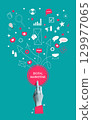 Set of icons for digital marketing strategy. Branding, website development, advertising, social media marketing, content management. Concept of social media marketing development. AD poster 129977065