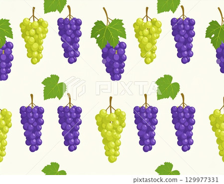 Bright background with alternating bunches of purple and green grapes, seamless pattern 129977331