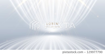 Luxury white curve ray on grey background. with gold lighting effect sparkle. For product design. Luxury white curve ray on grey background. with gold lighting effect sparkle. For product design. 129977790