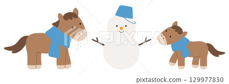 向量圖:一匹馬和它的幼崽正在堆雪人。冬季,馬年,新年賀卡,十二生肖,2026 向量圖:一匹馬和它的幼崽正在堆雪人。冬季,馬年,新年賀卡,十二生肖,2026 129977830