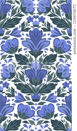 Vector seamless pattern with decorative blue flowers in folk art style. Elegant floral ornament Vector seamless pattern with decorative blue flowers in folk art style. Elegant floral ornament 129978075