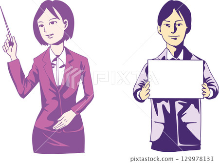 Man with a pointing stick, woman panel 129978131