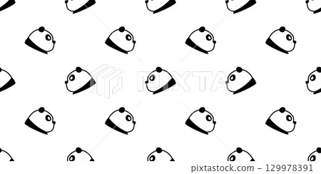 panda bear seamless pattern face head cartoon polar bear vector doodle teddy gift wrapping paper tile background scarf isolated repeat wallpaper illustration design 129978391
