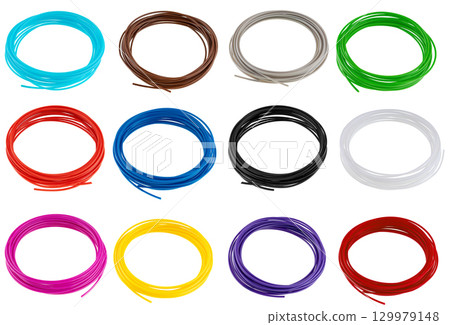 Filament spools for 3D pens, convenient and practical. On a white background in isolation Filament spools for 3D pens, convenient and practical. On a white background in isolation 129979148