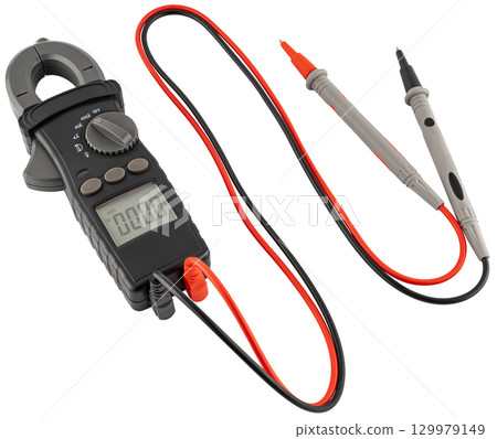 Digital multimeter with probes, measuring device, on a white background in isolation 129979149
