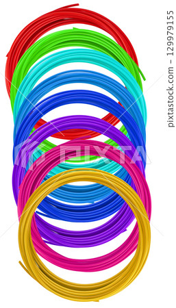 Filament spools for 3D pens, high-quality printing material. On a white background in isolation 129979155