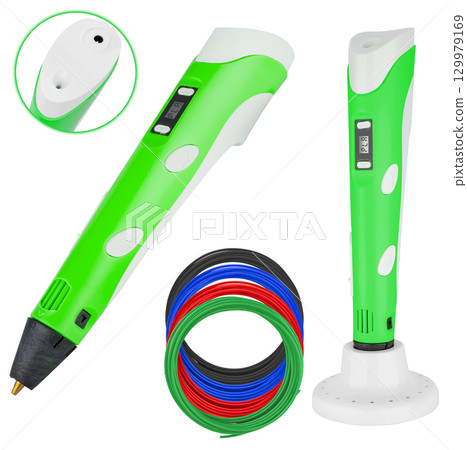 Multifunctional 3D pen for models, toys, and decorations. On a white background in isolation. 129979169