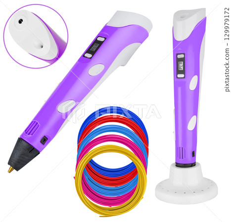 Modern 3D pen for creating unique three-dimensional models. On a white background in isolation. 129979172