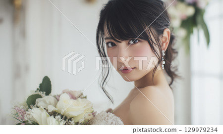 Wedding in the chapel Close-up of the bride Bridal photo 129979234