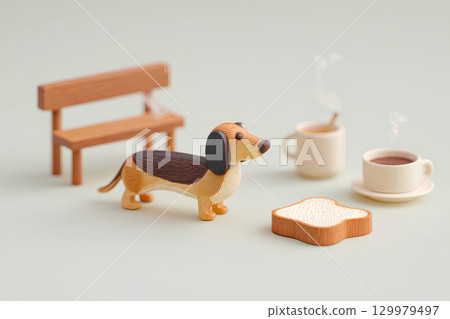 臘腸犬和美味的早餐套餐（3D） 129979497