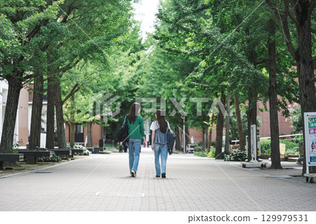 Back view of a female college student walking on campus Back view of a female college student walking on campus 129979531