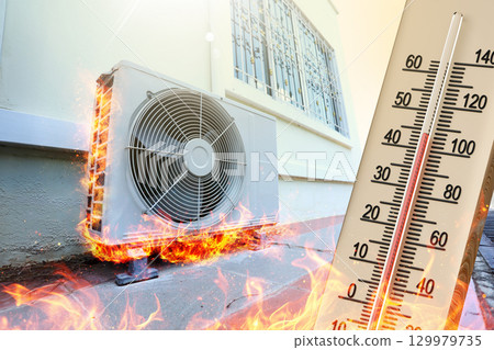 夏季電力需求與電費上漲 非節能空調室外機 129979735
