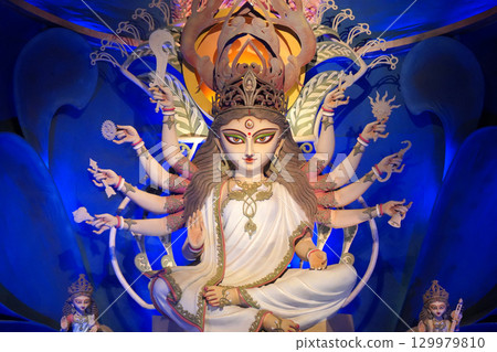 The Goddess Durga in a Vibrant Pandal Display at Chetla Agrani Club South Kolkata 129979810