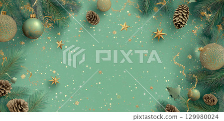 薄荷綠和金色聖誕背景設計 129980024