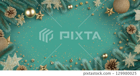 Mint green and gold Christmas background design Mint green and gold Christmas background design 129980025
