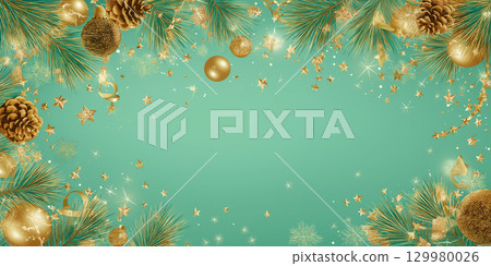 薄荷綠和金色聖誕背景設計 129980026
