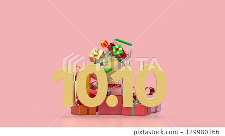 The 10.10 and Gift box  for Promotion Advertising concept 3d Rendering. 129980166