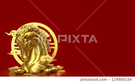The Gold Year of horse for Chinese New year or holiday concept 3d Rendering. The Gold Year of horse for Chinese New year or holiday concept 3d Rendering. 129980184