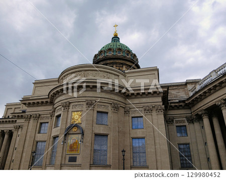 Kazan Cathedral Facade With Dome and Colonnade Kazan Cathedral Facade With Dome and Colonnade 129980452