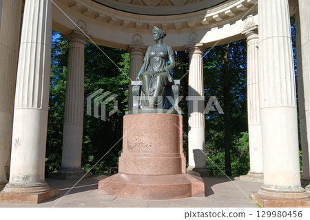 Bronze Seated Statue in Neoclassical Rotunda 129980456