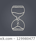 Sand Clock in White Chalk Drawing Style on Blackboard Background. 129980477