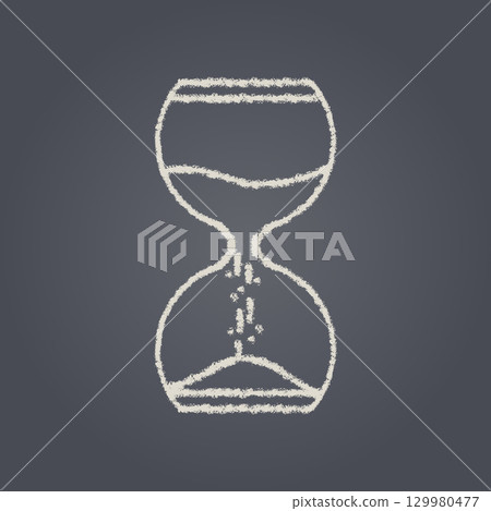 Sand Clock in White Chalk Drawing Style on Blackboard Background. Sand Clock in White Chalk Drawing Style on Blackboard Background. 129980477