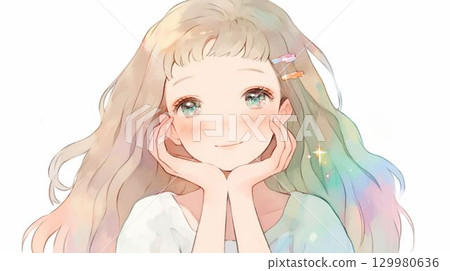 眼睛閃閃發光的女孩的可愛插圖 眼睛閃閃發光的女孩的可愛插圖 129980636