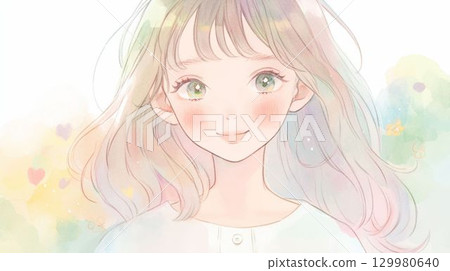 彩虹色頭髮的女孩的幻想插畫 129980640