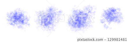 Mini set of small blue smoke clouds isolated on transparent background perfect for design overlays and visual effects use 129981481