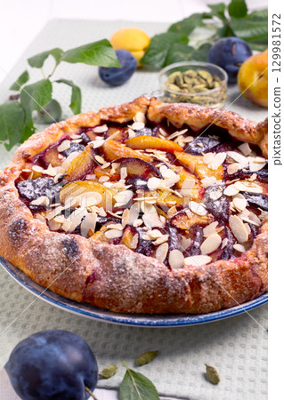 Rustic Plum & Almond Galette. 129981572