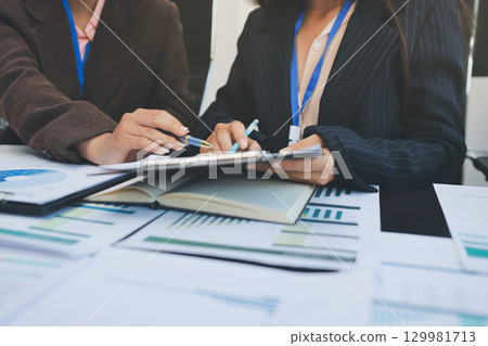 Success, audience with an applause and in a business meeting at work with a lens flare together. Achievement or celebration, motivation and businesspeople clapping hands for good news or support 129981713