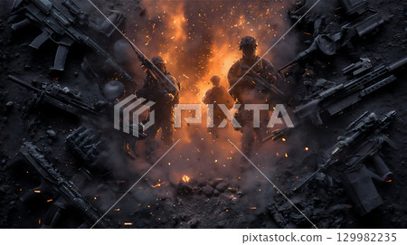 戰鬥場景中士兵和武器的強大視覺效果 129982235