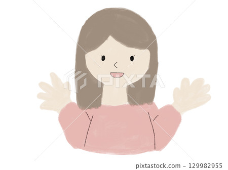 A woman waving a hand 129982955