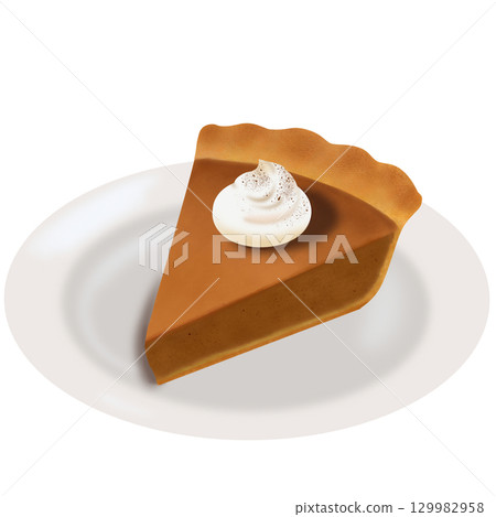 Pumpkin pie topped with cream 129982958