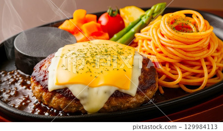 Delicious cheese and hamburger dishes 129984113