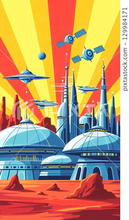 massive domed city on a desolate alien landscape massive domed city on a desolate alien landscape 129984171