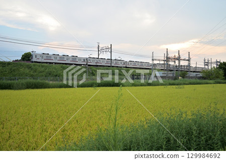 行駛在鄉間的東武10000系列通勤列車(東武伊勢崎線) 行駛在鄉間的東武10000系列通勤列車(東武伊勢崎線) 129984692