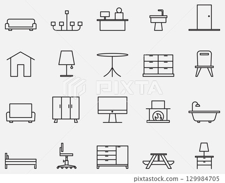 Set of 20 Furniture Outline Icons 129984705