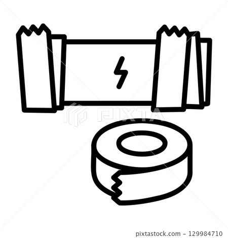用絕緣膠帶包裹的電池和膠帶圖示。 用絕緣膠帶包裹的電池和膠帶圖示。 129984710