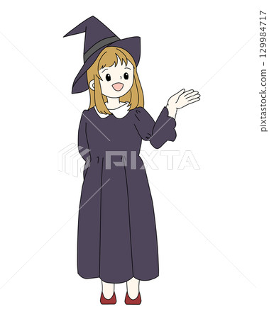 萬聖節 | 女巫女孩（引導姿勢）/透明背景PNG 129984717