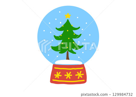 Illustration of a snow globe with a Christmas tree inside 129984732