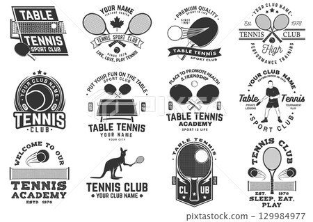 Table tennis and tennis sport club poster, banner, flyer. Vector. For table tennis and ping pong logotype templates and sticker. Place to promote health and friendship. Match, competition promotion 129984977