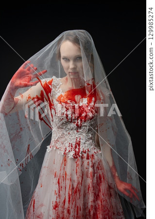 Beauty in Darkness with a Lingerie-Clad Bride and Katana Beauty in Darkness with a Lingerie-Clad Bride and Katana 129985274