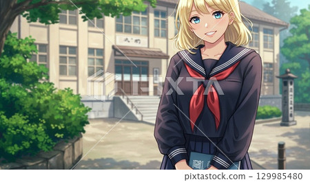 轉學到鄉村學校的金髮高中女生 129985480