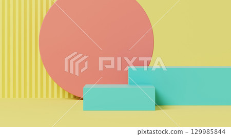 3d render, minimal pastel podium with geometric shapes on yellow background 3d render, minimal pastel podium with geometric shapes on yellow background 129985844